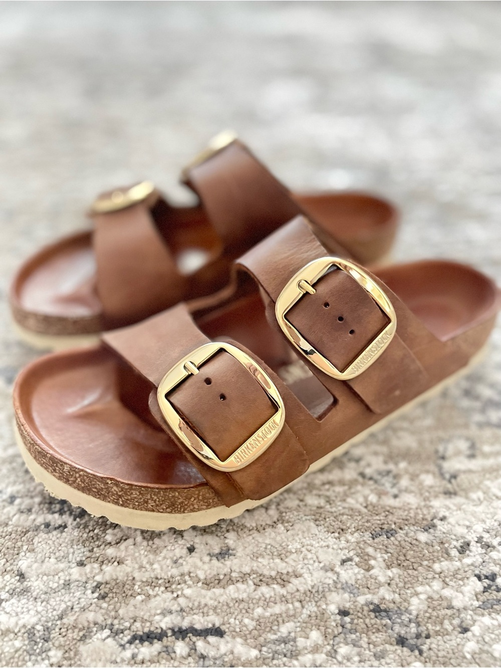 Birkenstock Arizona Big Buckle Cognac Brown Leather Regular Width Sandals 38 - Picture 2 of 5